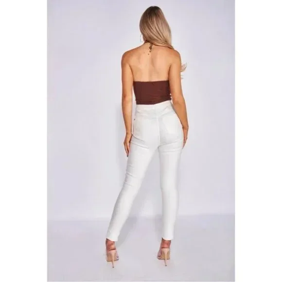 Brown Sleeveless Halter Neck Open Back Backless Bodycon Bodysuit Leotard Top - Picture 7 of 16